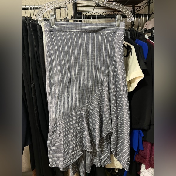 Lulu’s By the Bay Washed Blue and White Striped Ruffled Midi Skirt - Picture 3 of 5